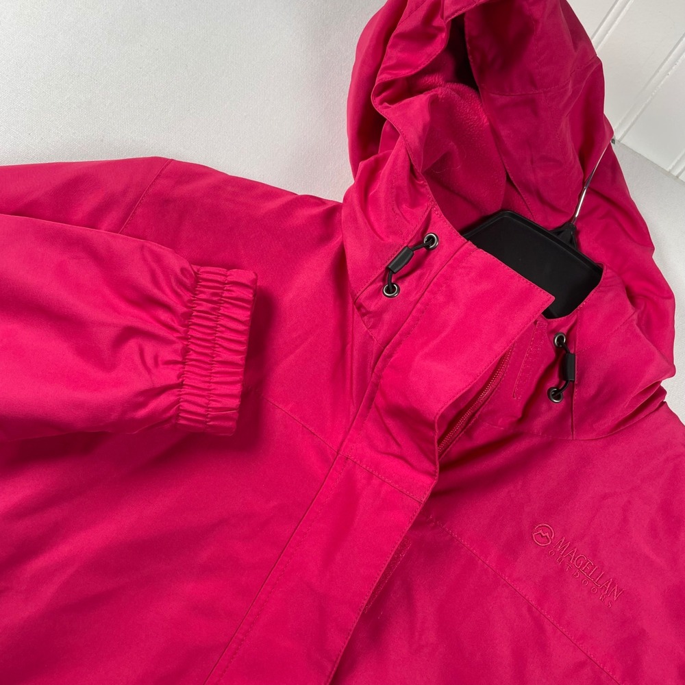 Magellan Outdoors Womens Pink Hooded Fleece Lined Rain Jacket Large